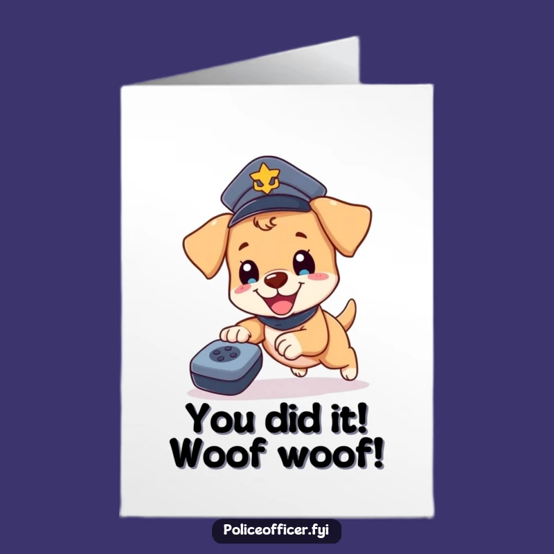 Free Printable Congrats Card: Puppy Police Pursuing Remote - Funny Downloadable