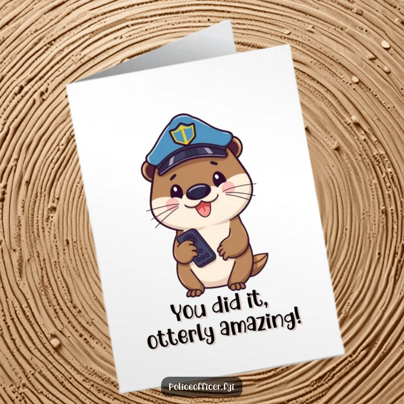 Funny Free Printable Congratulations Card: Otter in police hat with remote, signaling a job well done. Perfect for any win!