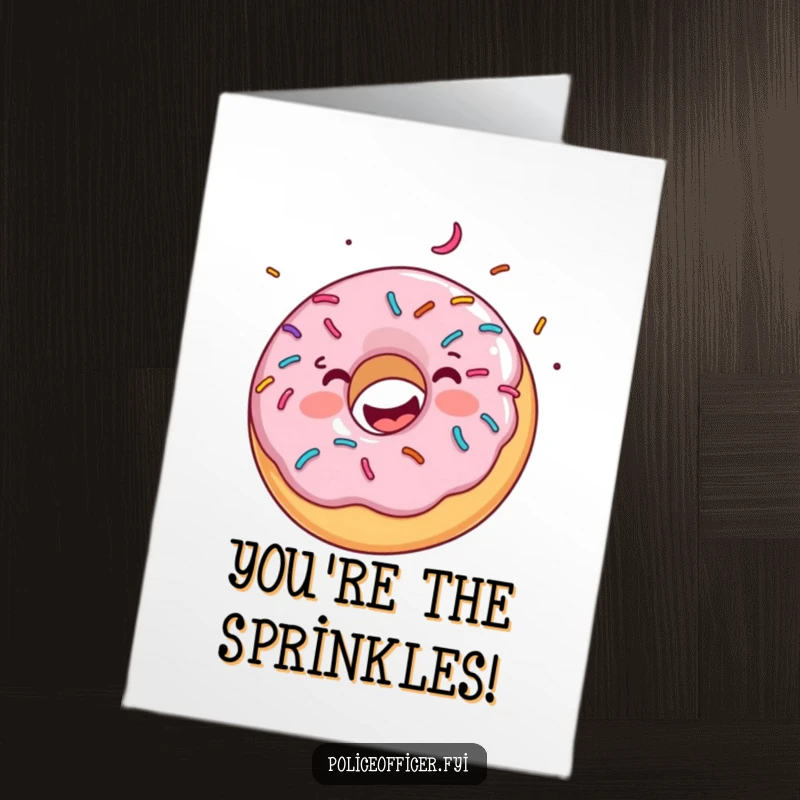 Funny Free Printable Congratulations Card: A delighted donut with colorful sprinkles joyfully spinning, a downloadable token of success.
