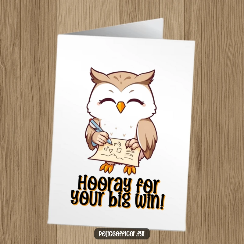 Funny Free Printable Congratulations Card: A contented owl with half-closed eyes doodles, offering a hilariously peaceful congratulations, ideal for DIY.
