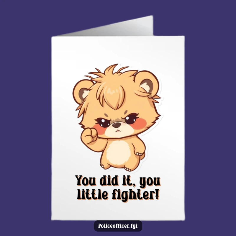 Free Printable Congrats Card: Determined Bear Cub Shaking Fist - Funny Downloadable