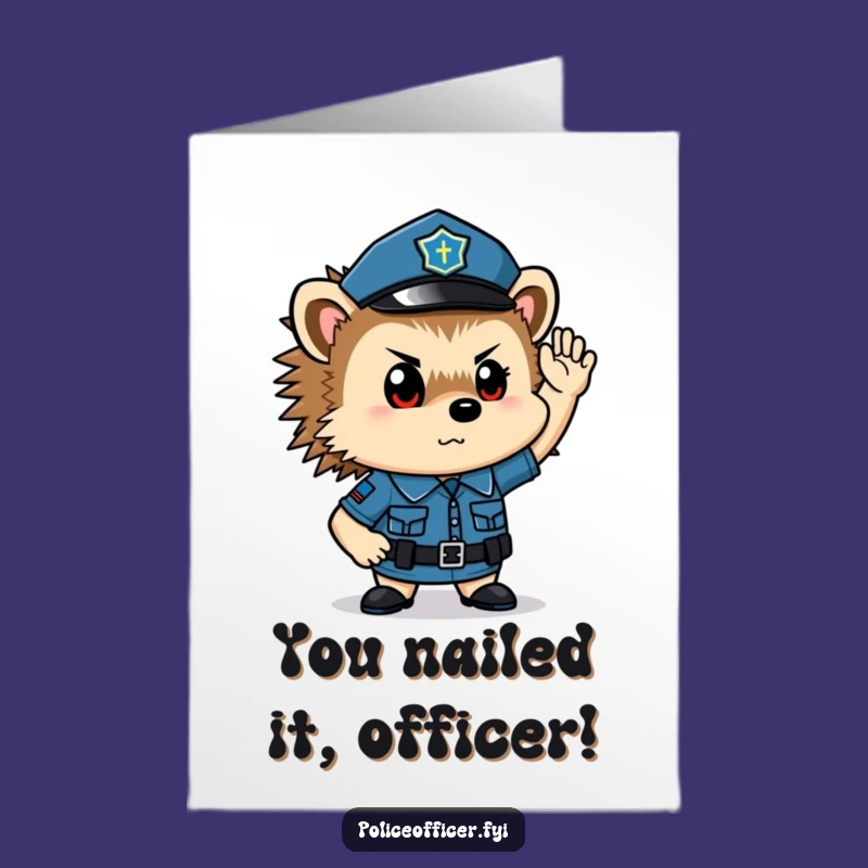 Free Printable Hedgehog Cop Congratulations Card: Funny Downloadable Gift for Achievements Big & Small