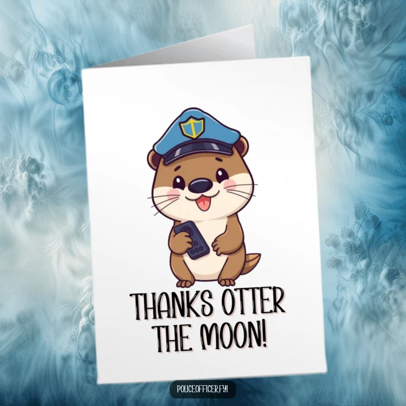 Funny Free Printable Thank You Card: Otter cop holding remote, symbolizing control over expressing gratitude. A unique thank you!