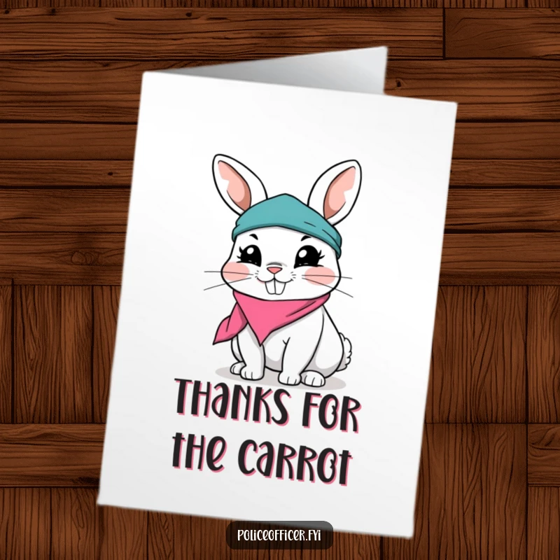 Funny Free Printable Thank You Card: A playful rabbit with a ripped bandana and a mischievous grin, offering a cheerful thank you.