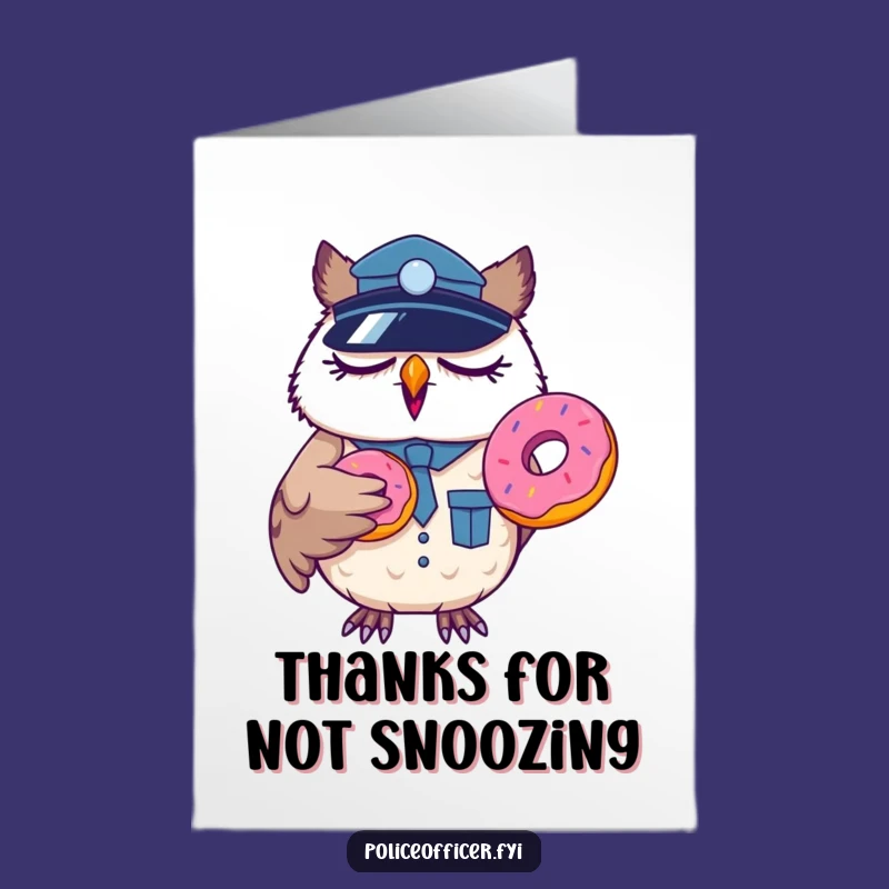 Free Printable Thank You Card: Sleepy Owl Cop Yawning, Grateful Funny Greeting