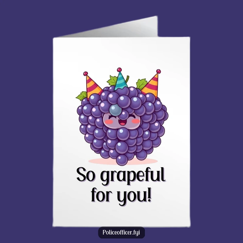 Free Printable Grape Thank You Card: Smiling Grapes, Party Hats, Funny Downloadable Greeting