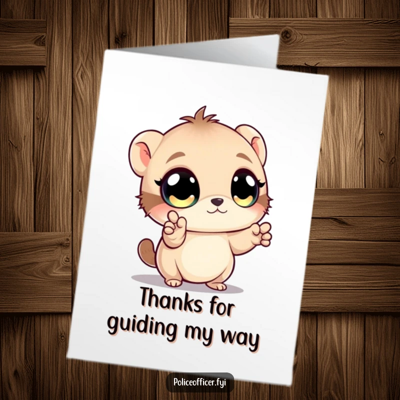 Funny Free Printable Thank You Card: Small creature with glowing eyes directs traffic, acknowledging kindness.