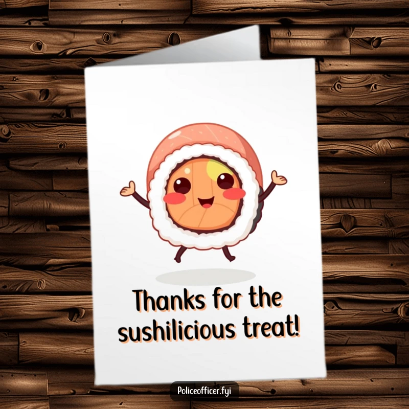 Funny Free Printable Thank You Card: Sushi Roll with Legs Doing a Happy Jig