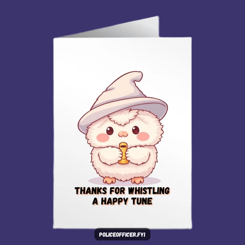 Free Printable Thank You Card: Fluffy Creature Whistle Expresses Gratitude - Downloadable!