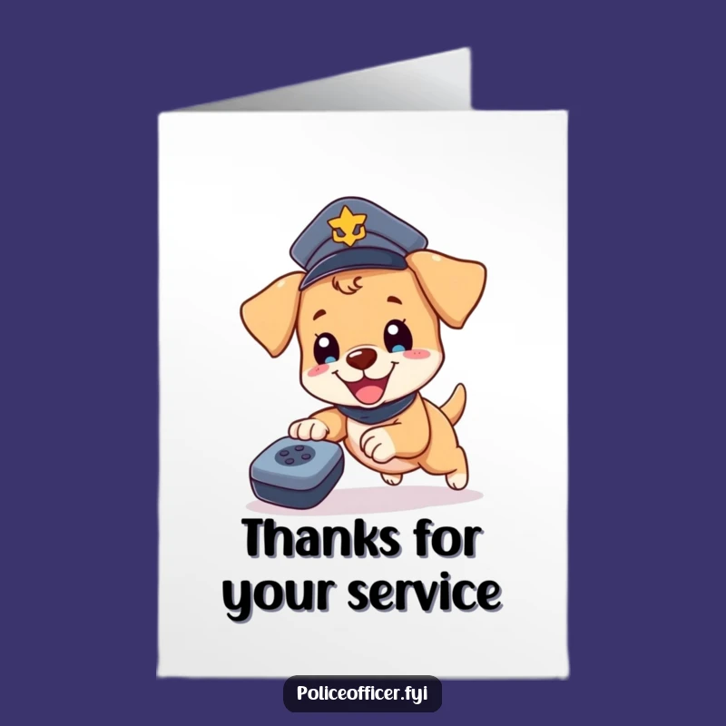 Free Printable Thank You Card: Puppy Officer Remote Chase - Funny Downloadable