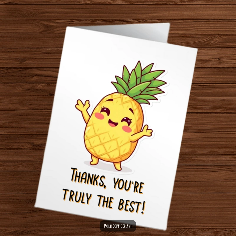 Fun Free Printable Thank You Card: A cheerful pineapple character striking a cool, playful pose to say thank you.