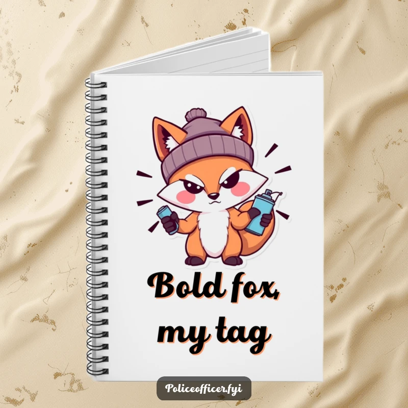 Funny Fox Notebook featuring a bold fox in a beanie with a sneer, holding a spray can, ideal for capturing thoughts with a street art flair.