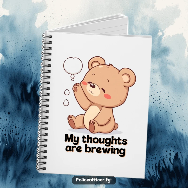 Funny bear cub notebook with a cub reaching for a thought bubble, encouraging note-taking and creative thought capture.
