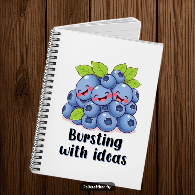 Funny bunch of blueberries giggling on a notebook cover, inspiring cheerful writing.