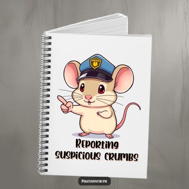 Funny Mouse Notebook with a mouse police officer, tiny determined pointing finger, ideal for noting determined ideas, a funny gift.