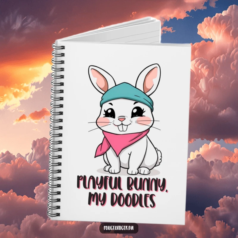 Funny Rabbit Notebook featuring a playful rabbit in a ripped bandana with a mischievous grin, ideal for capturing thoughts with a fun and cheerful tone.