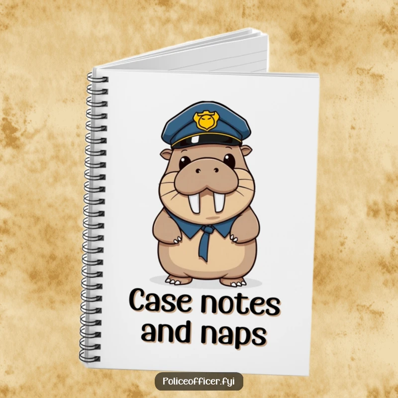 Funny notebook with a wobbly walrus police officer tipping his hat, perfect for jotting down funny thoughts.