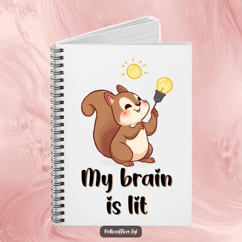 Funny squirrel notebook with a cheerful squirrel and a lightbulb, ideal for jotting down bright ideas and notes.