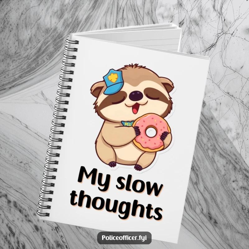 Funny Sloth Police Notebook: Lined pages featuring a sleepy sloth police officer yawning with a donut.