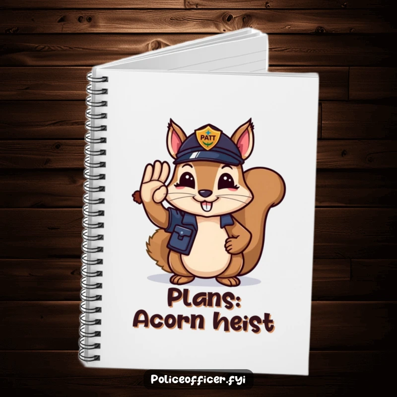 Funny Notebook: Squirrel police officer saluting with an acorn, a humorous journal for your heroic thoughts.