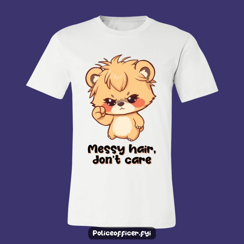 Funny Bear Cub T-Shirt: Messy Hair Determined Cub Shaking Fist - Great Gift Idea