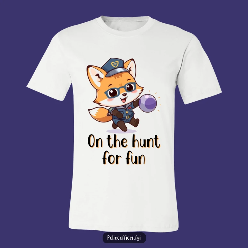 Funny Fox Cop T-Shirt: Playful Cub Chasing Fun, Ideal Humorous Police Gift