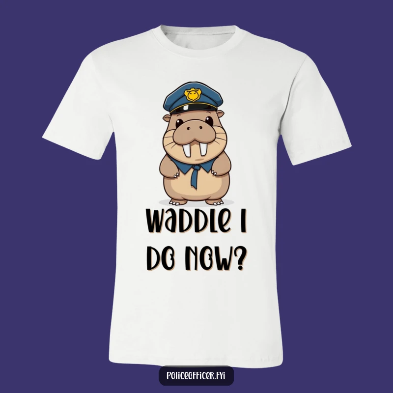 Funny Walrus Police T-Shirt: Wobbly Officer's Smile, a Hilarious Gift Idea