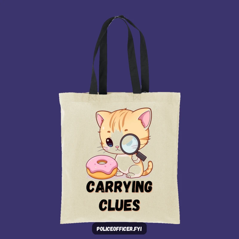 Funny Kitten Detective Tote Bag: Curious Cat Investigating Donut for Humorous Errands