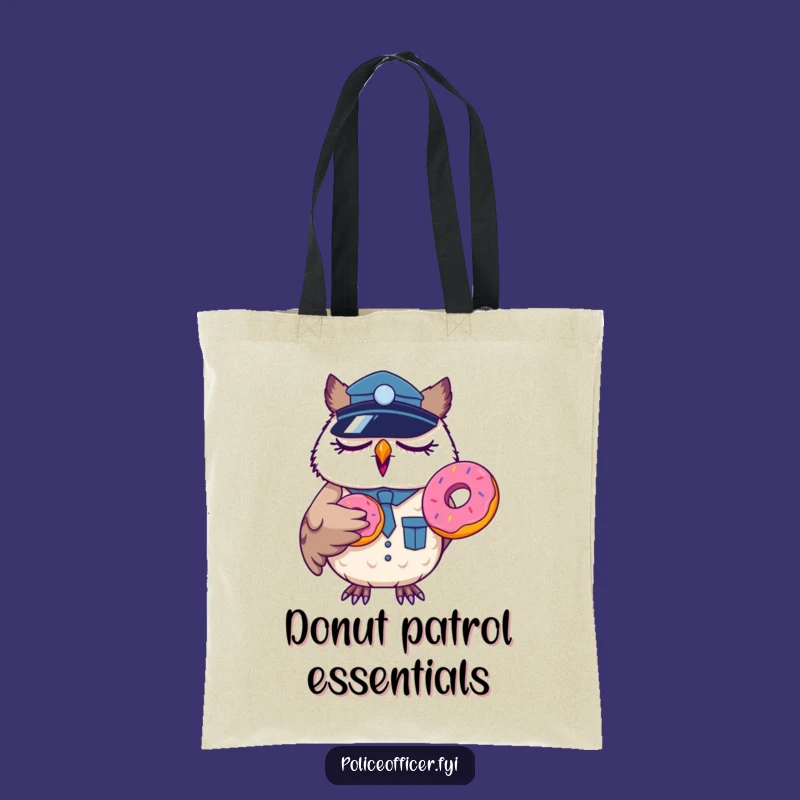Funny Sleepy Owl Officer Tote Bag: Yawning Cop Donut Carryall