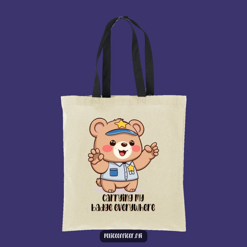 Funny Bear Cop Tote Bag: Carry Your Essentials with Humor, Law Enforcement Gift