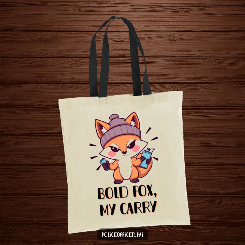 Funny Fox Tote Bag with a bold fox in a beanie, a sneer, and a spray can, ideal for carrying essentials with a rebellious, artistic vibe.