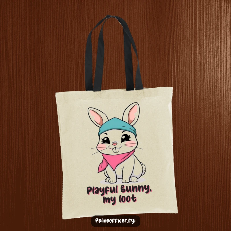 Funny Rabbit Tote Bag with a playful rabbit wearing a ripped bandana and a mischievous grin, perfect for carrying essentials with a fun vibe.