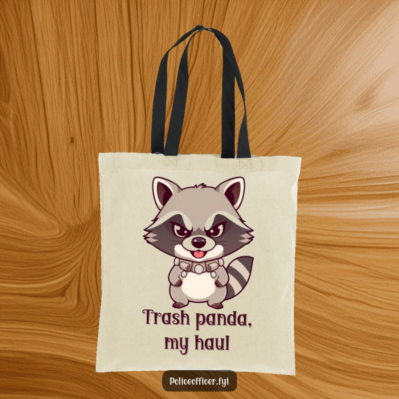 Funny Raccoon Tote Bag featuring a mischievous raccoon with a studded collar and a defiant smirk, perfect for carrying essentials with a humorous touch.